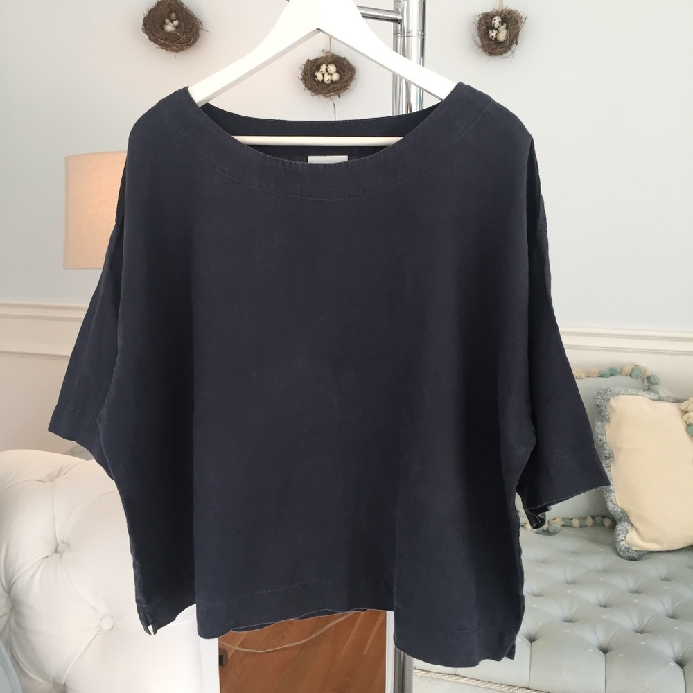 PureJill by J Jill Navy Linen Top